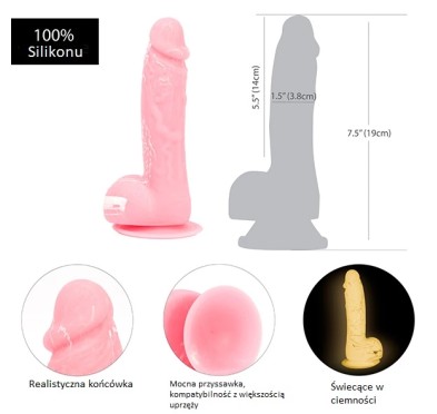 Dildo - Addiction Brandon Dong 19 cm Glow in the Dark Pink